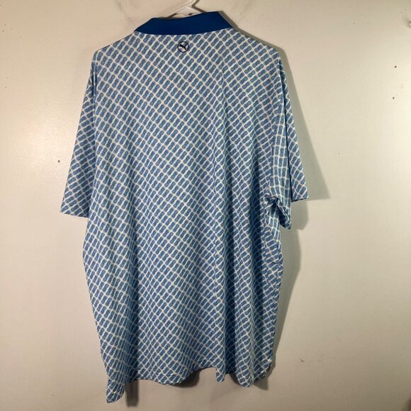 Mens Puma Golf Polo Short Sleeve Pineapple Graphic 2XL Blue White Polyester Elas - Picture 2 of 7